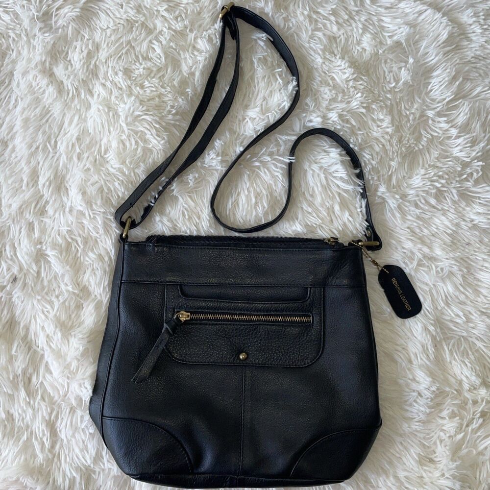Great American Leather Works Black Shoulder Bag Crossbody Multi Zipper Pocket